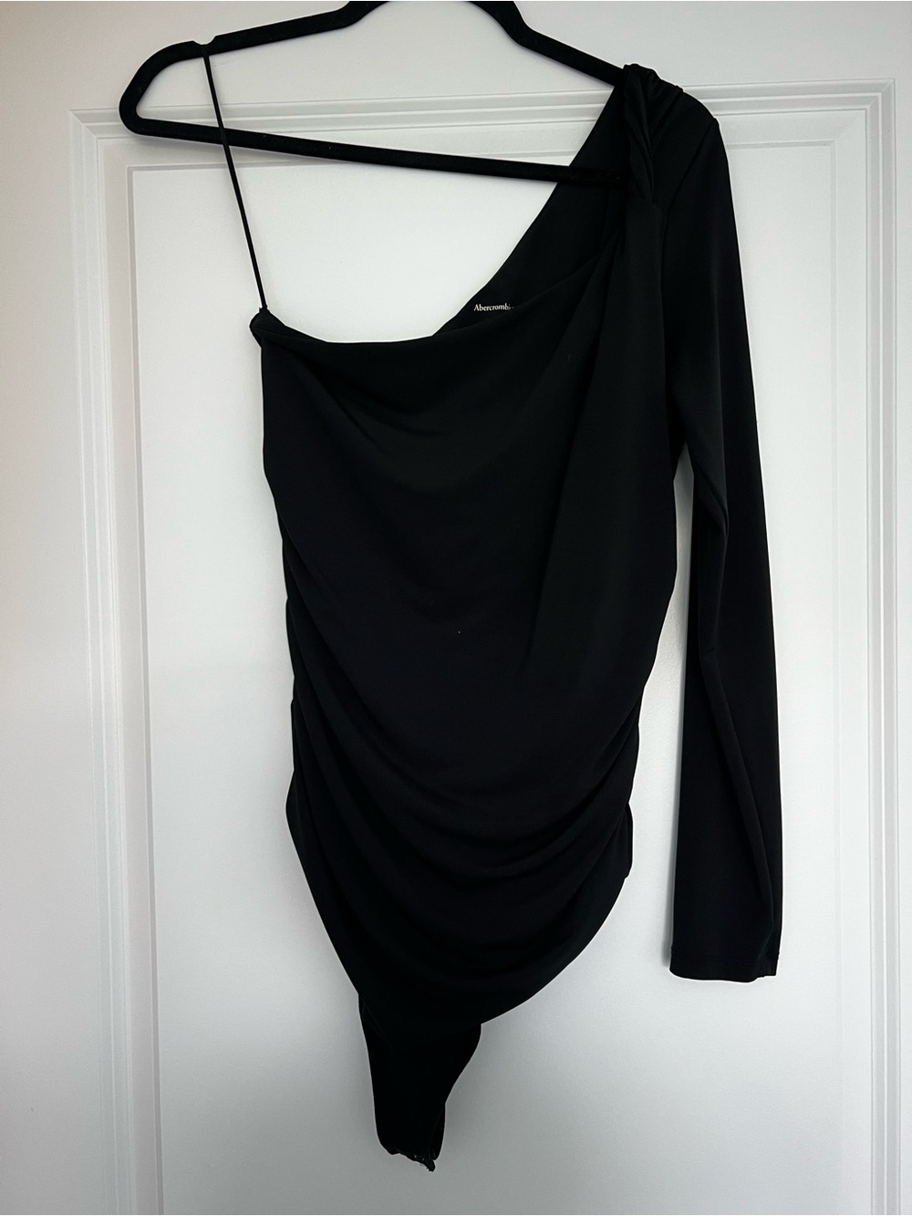 Abercrombie & Fitch Black One-Shoulder Draped Bodysuit - Large